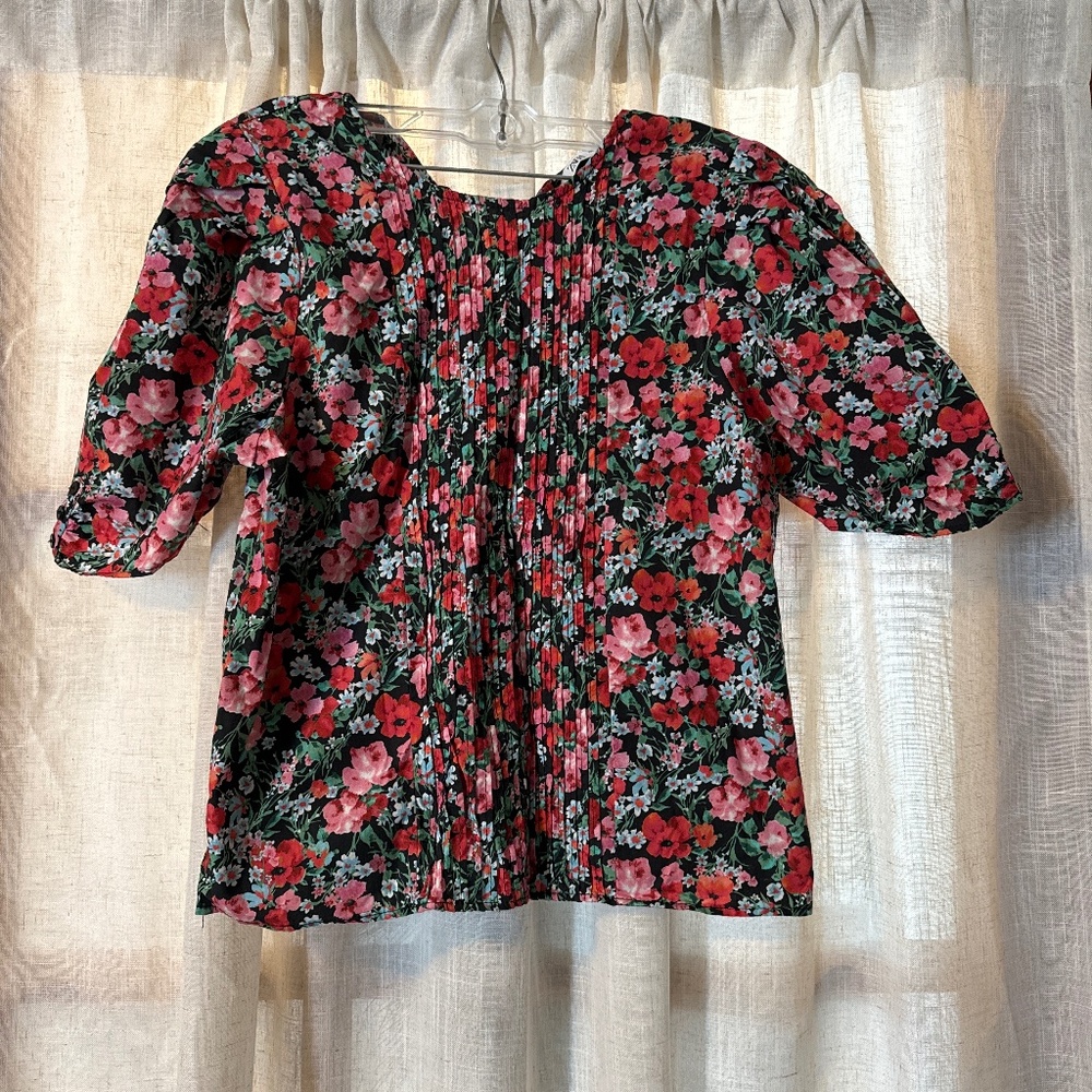 Zara red floral blouse